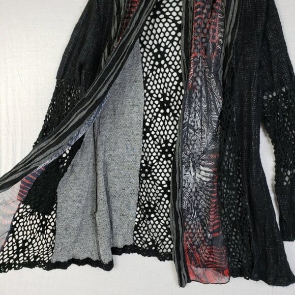Vintage Aria A Cardigan Tunic Art-to-wear Funky Mixed Media Crochet Boho size L - Picture 6 of 11